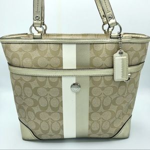!SOLD! EUC Coach Leather Bag - Beige & White